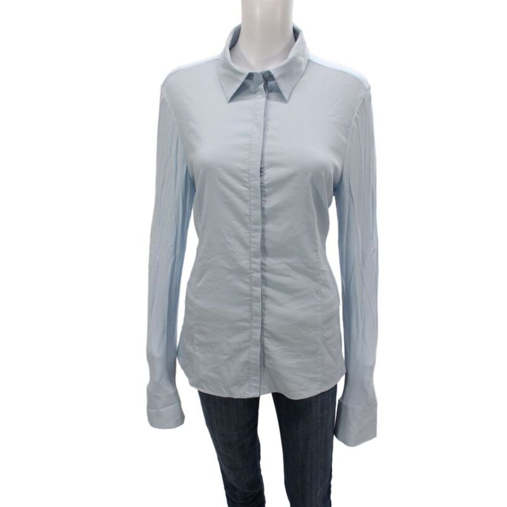 Expresso Womens Light Blue Collared Basic Button-Up Long Sleeve Top Size 42